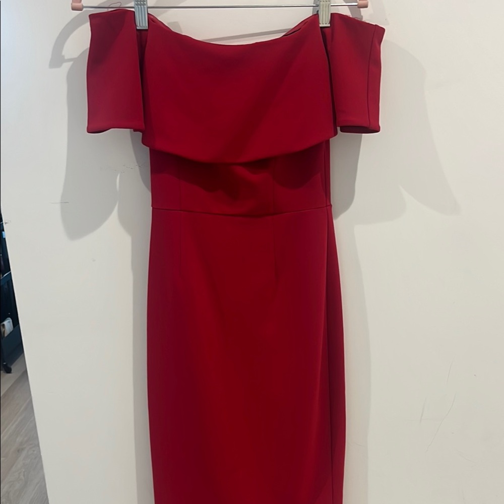 Red Ruffled Off-Shoulder Cocktail Dress